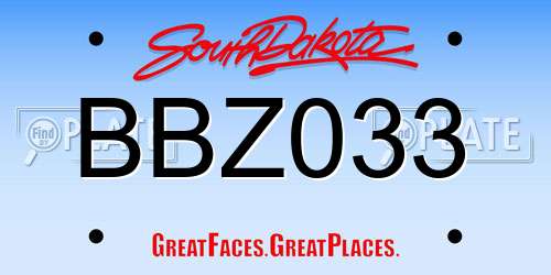 BBZ033 South Dakota License Plate