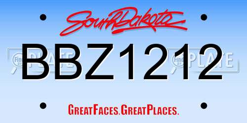 BBZ1212 South Dakota License Plate