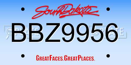 BBZ9956 South Dakota License Plate