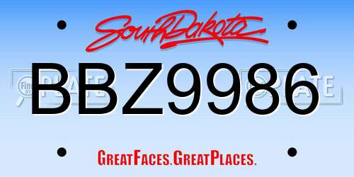 BBZ9986 South Dakota License Plate