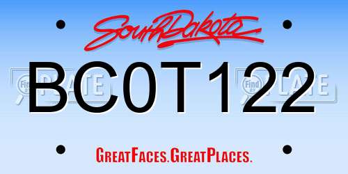 BC0T122 South Dakota License Plate