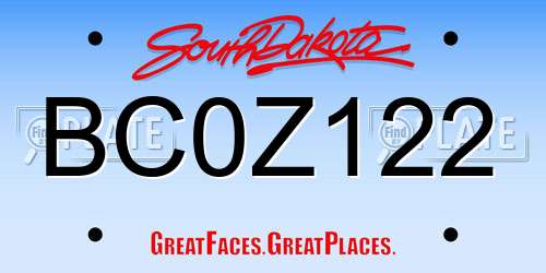 BC0Z122 South Dakota License Plate