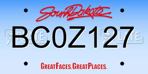 BC0Z127 South Dakota License Plate