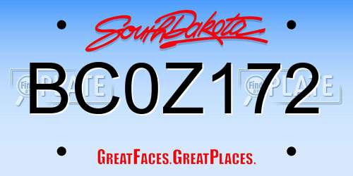 BC0Z172 South Dakota License Plate