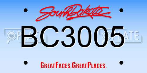 BC3005 South Dakota License Plate