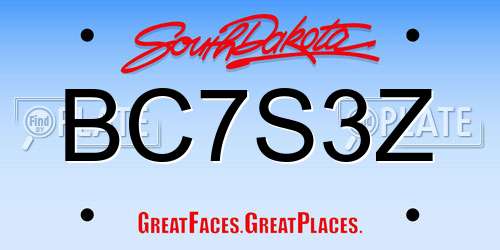 BC7S3Z South Dakota License Plate