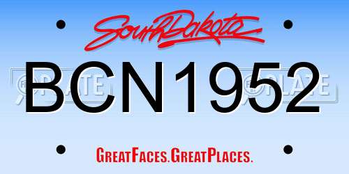 BCN1952 South Dakota License Plate