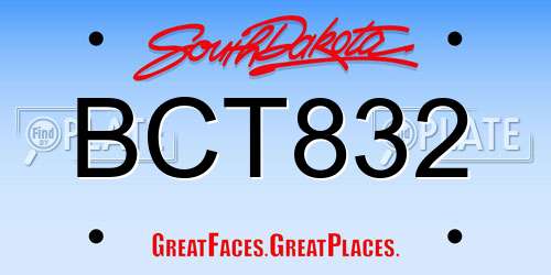 BCT832 South Dakota License Plate