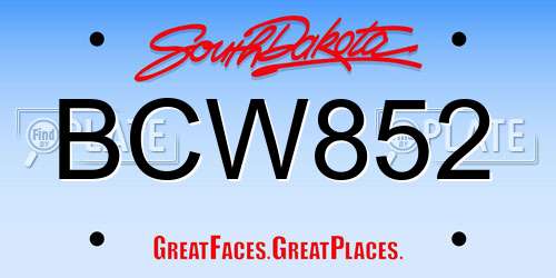 BCW852 South Dakota License Plate