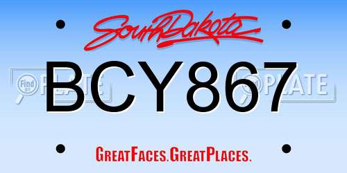 BCY867 South Dakota License Plate