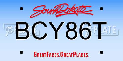BCY86T South Dakota License Plate