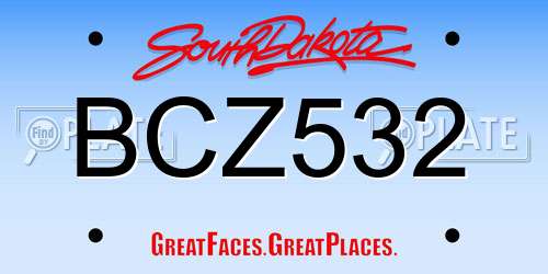 BCZ532 South Dakota License Plate
