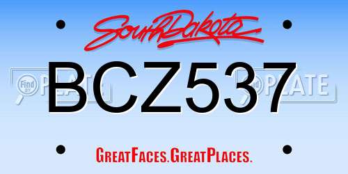 BCZ537 South Dakota License Plate