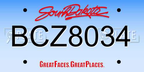 BCZ8034 South Dakota License Plate