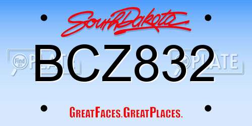 BCZ832 South Dakota License Plate