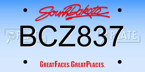 BCZ837 South Dakota License Plate