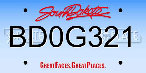 BD0G321 South Dakota License Plate