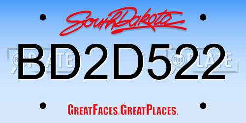 BD2D522 South Dakota License Plate