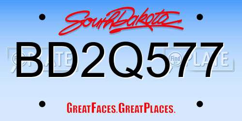 BD2Q577 South Dakota License Plate