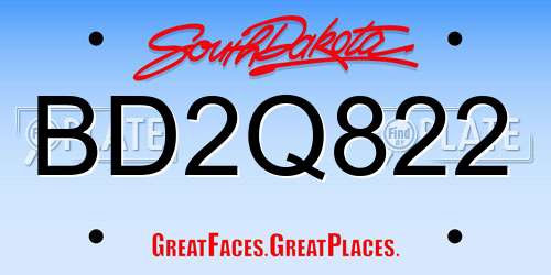 BD2Q822 South Dakota License Plate