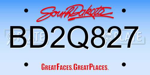 BD2Q827 South Dakota License Plate