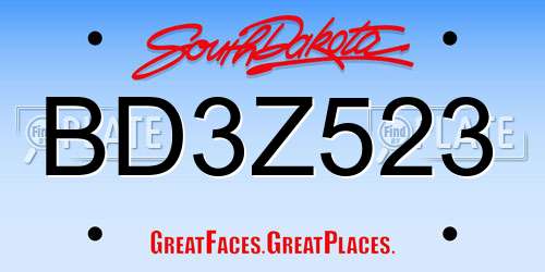 BD3Z523 South Dakota License Plate