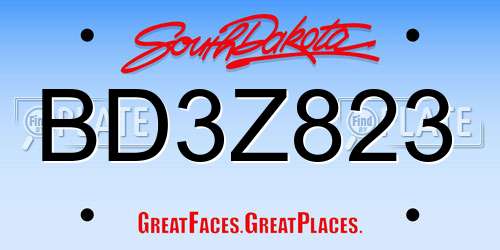 BD3Z823 South Dakota License Plate