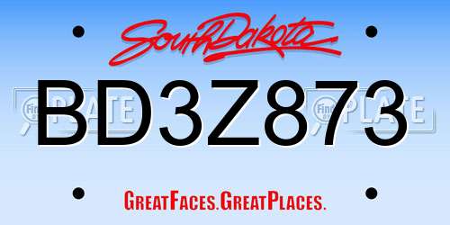 BD3Z873 South Dakota License Plate