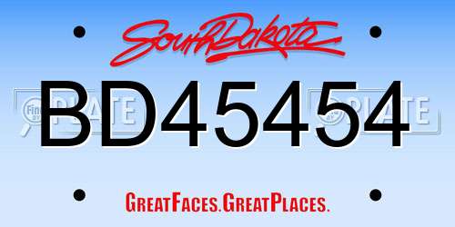 BD45454 South Dakota License Plate