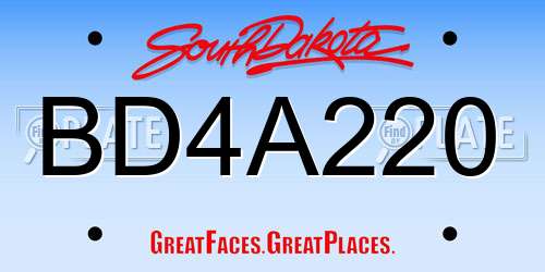 BD4A220 South Dakota License Plate