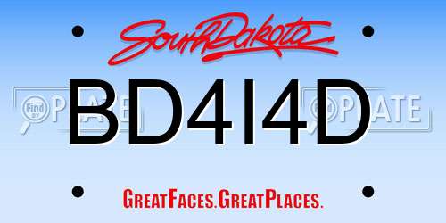 BD4I4D South Dakota License Plate
