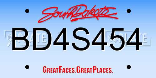 BD4S454 South Dakota License Plate