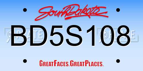 BD5S108 South Dakota License Plate