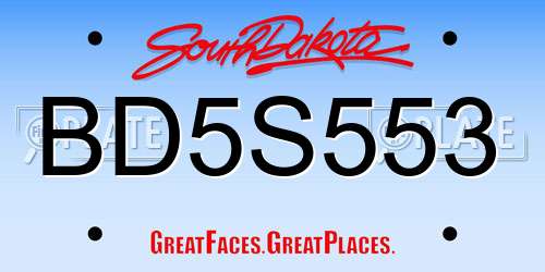 BD5S553 South Dakota License Plate