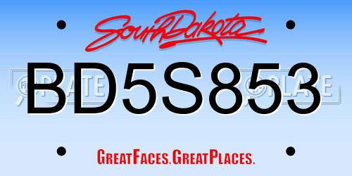 BD5S853 South Dakota License Plate