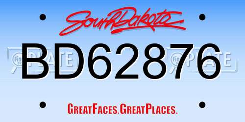 BD62876 South Dakota License Plate
