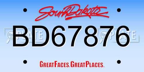 BD67876 South Dakota License Plate