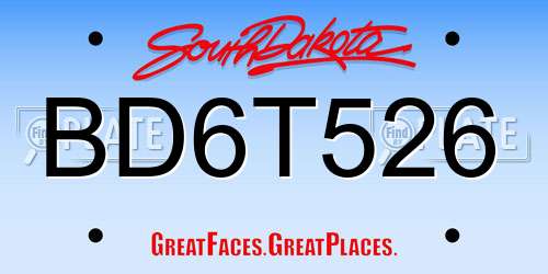 BD6T526 South Dakota License Plate