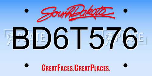 BD6T576 South Dakota License Plate