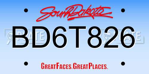 BD6T826 South Dakota License Plate