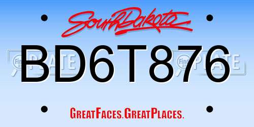 BD6T876 South Dakota License Plate