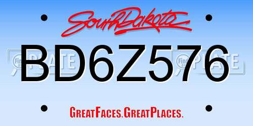 BD6Z576 South Dakota License Plate
