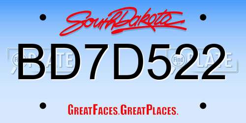 BD7D522 South Dakota License Plate