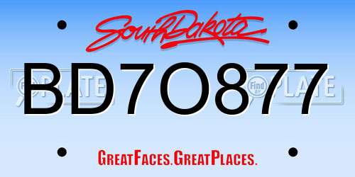 BD7O877 South Dakota License Plate