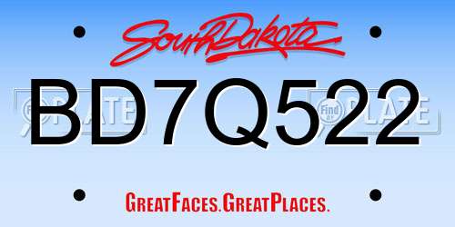 BD7Q522 South Dakota License Plate
