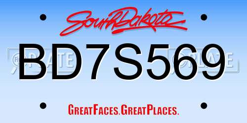 BD7S569 South Dakota License Plate