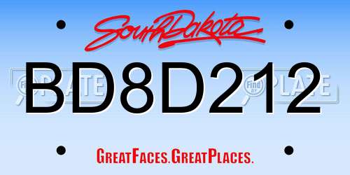 BD8D212 South Dakota License Plate