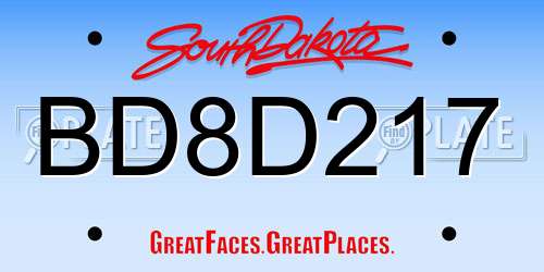 BD8D217 South Dakota License Plate