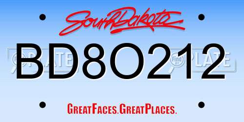 BD8O212 South Dakota License Plate