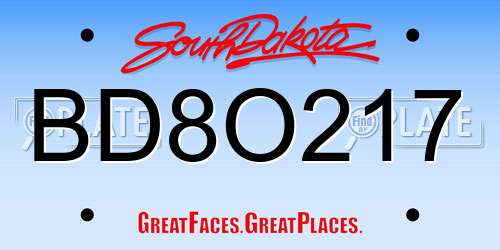 BD8O217 South Dakota License Plate